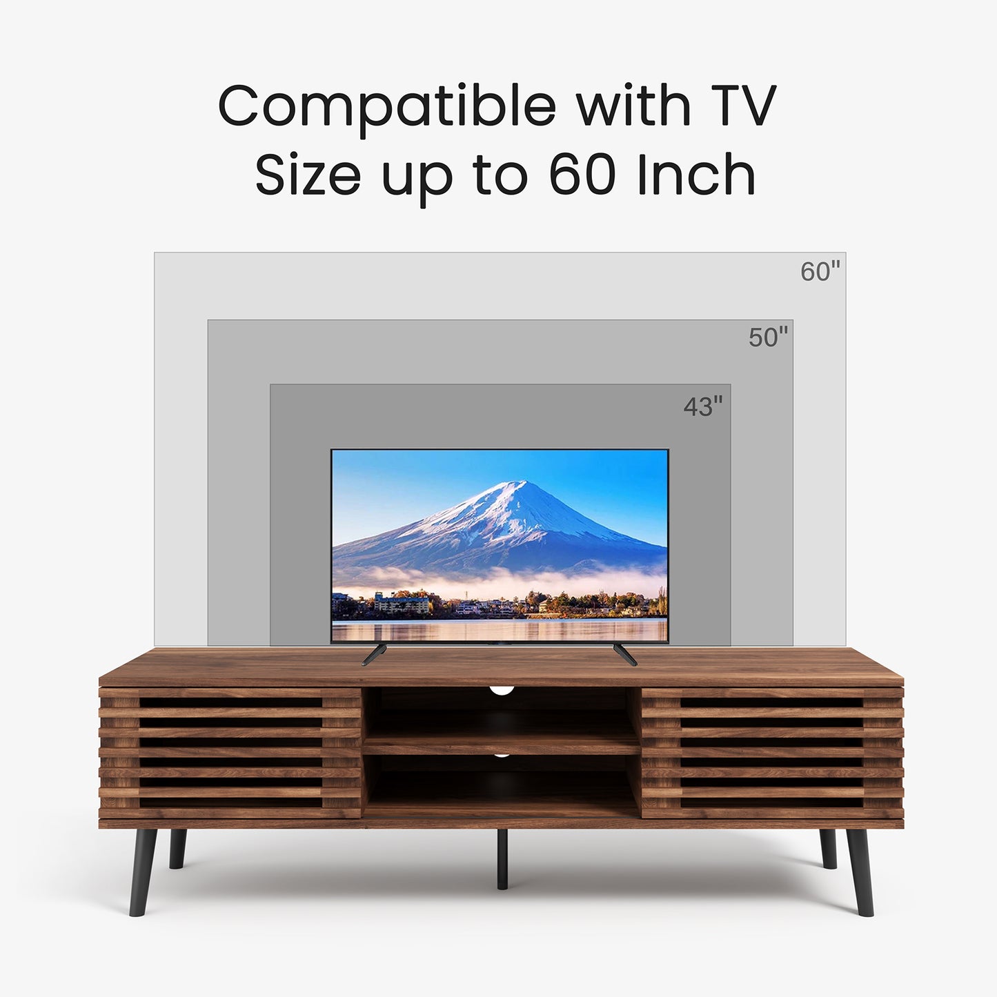 HAIOOU Mid Century Modern TV Stand, 52" Wooden TV Console with Slatted Sliding Doors and Storage for 50/55/60 Inch TV, Small Entertainment Center Media Console Cabinet for Living Room - Walnut Brown