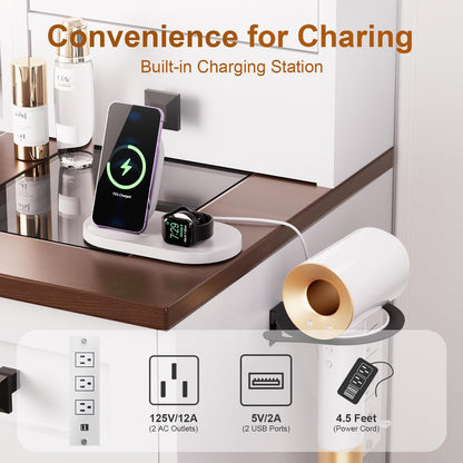 HAIOOU Farmhouse Makeup Vanity Table with Power Outlet