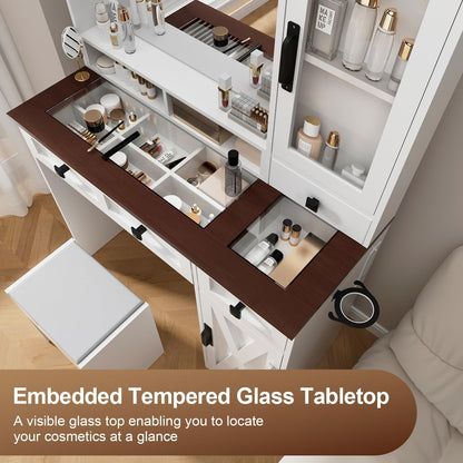 HAIOOU Farmhouse Makeup Vanity Table with Power Outlet