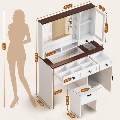 HAIOOU Farmhouse Makeup Vanity Table with Power Outlet