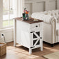 HAIOOU Farmhouse End Table with Charging Station - White and Walnut