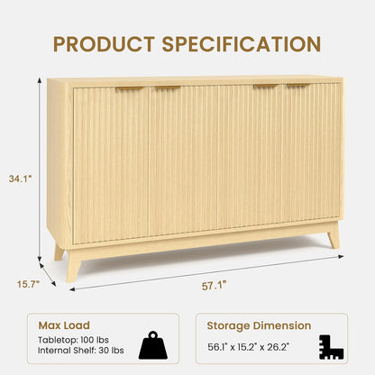 HAIOOU 57" Fluted Sideboard Buffet Cabinet White