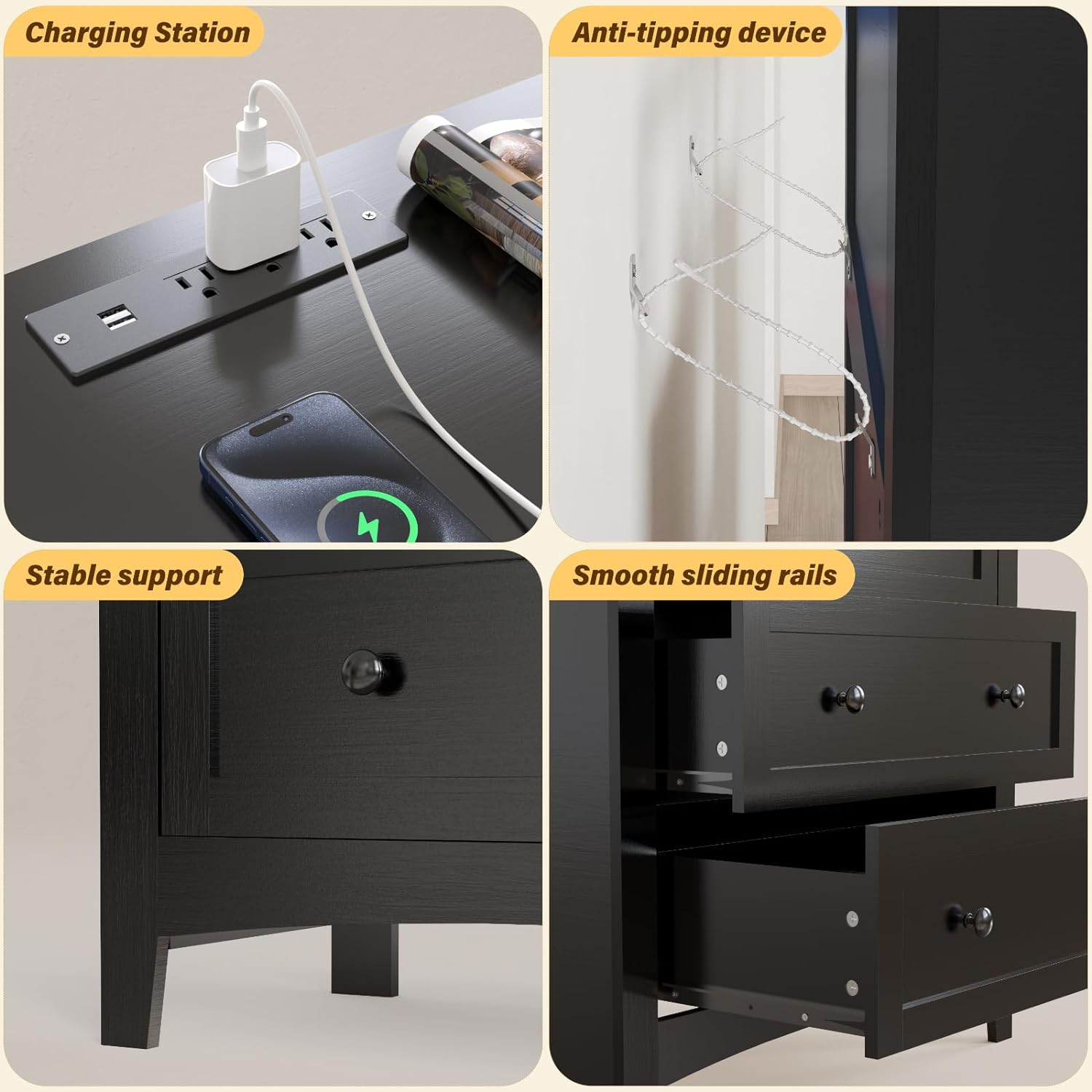 HAIOOU 4 Drawer Dresser Black HAIOOU 4 Drawer Dresser Black