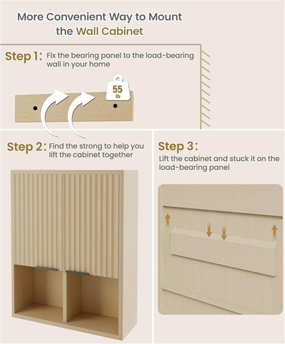 HAIOOU Fluted Bathroom Wall Cabinet with Motion Sensor Light