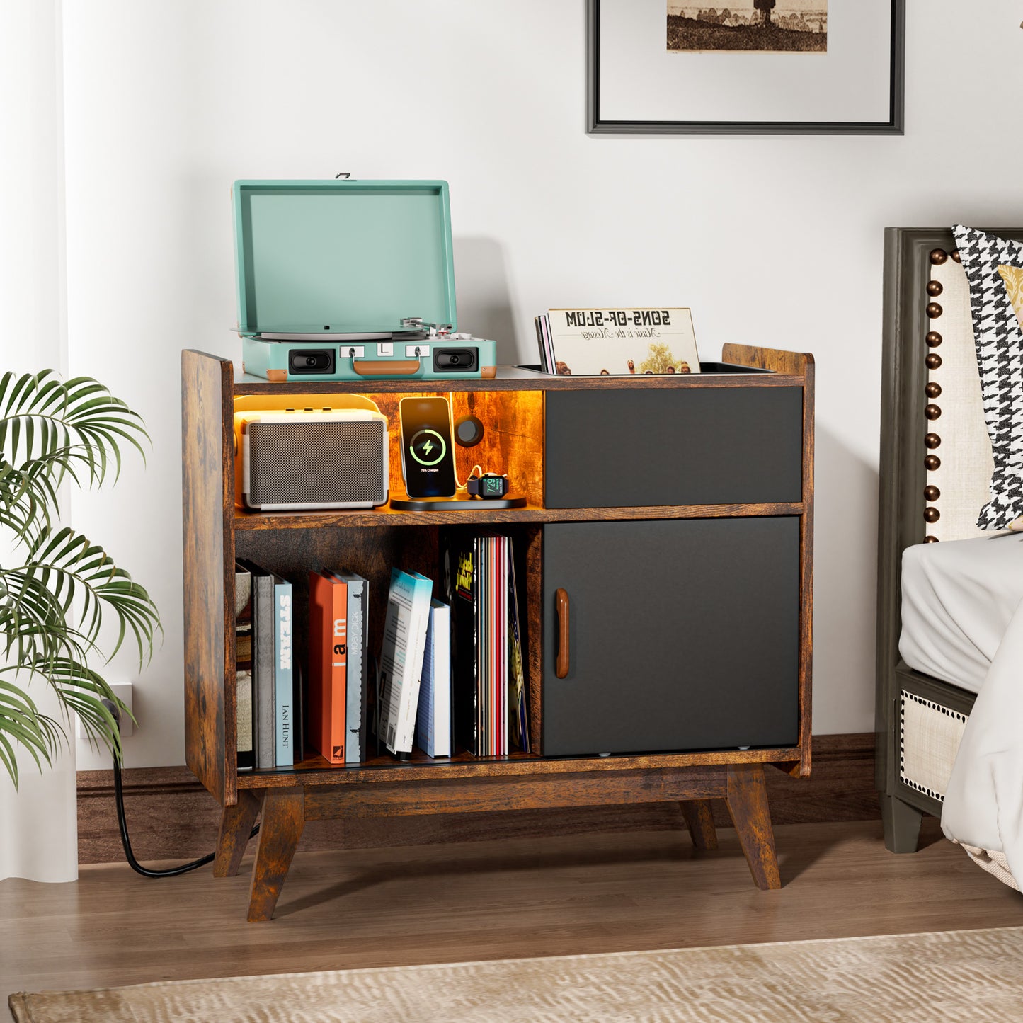 HAIOOU Record Player Stand with LED Lights