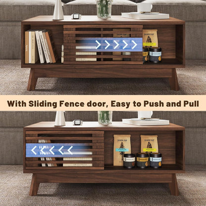 HAIOOU Lift Top Coffee Table, Mid Century Modern Slatted Coffee Table with Storage - Walnut Brown