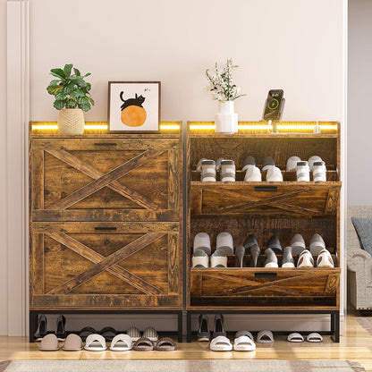 HAIOOU 2 Drawer Industrial Shoe Organizer with Charging Station