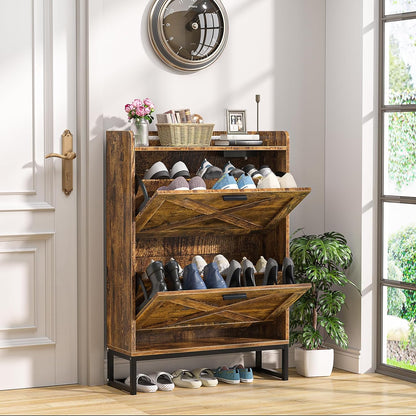 HAIOOU 2 Drawer Industrial Shoe Organizer with Charging Station