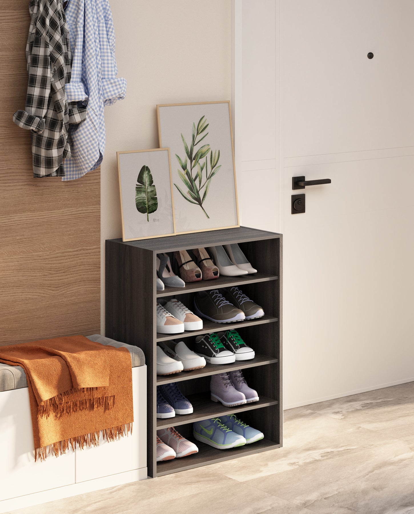 Wood Free Standing Shoe Storage Stand with One Movable Storage Shelf fashion for 10-15 Pairs Perfect for Entryway Hallway 5-Tier