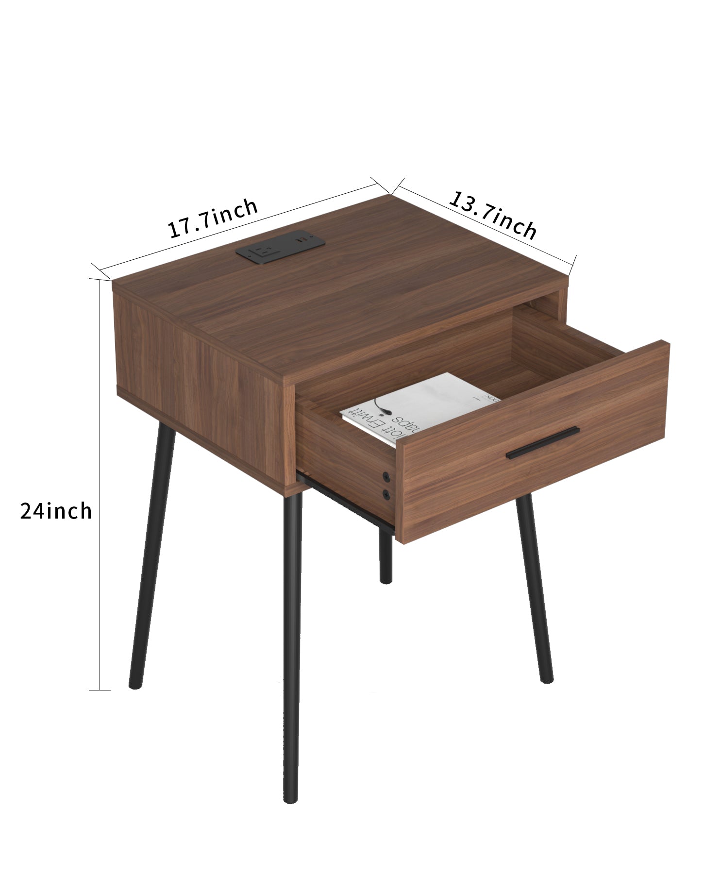 HAIOOU End Table with Charging Station, Modern One Drawer Nightstand S